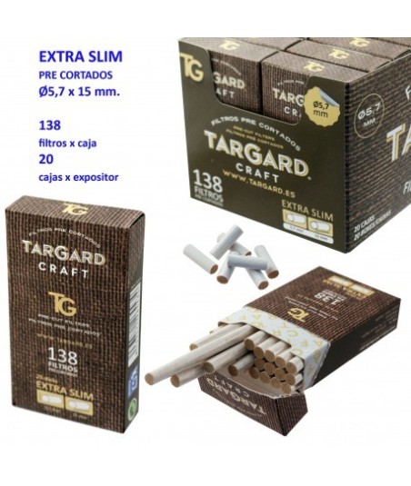 Tar Gard CRAFT Expositor con 138 Filtros Precortados EXTRA SLIM 20 cajas